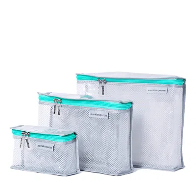 Mumi Toiletry Cubes, Set Of 3 In Aqua