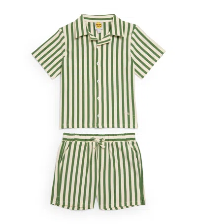 Mumzers Kids'  Cotton Stripe Shirt And Shorts Set In Green