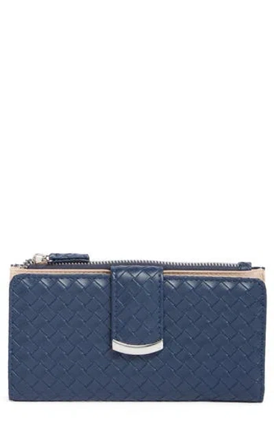Mundi Small Leather Goods Lottie Woven Faux Leather Clutch In Blue