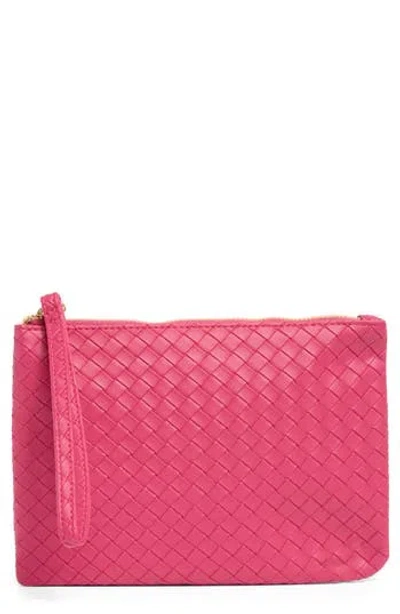 Mundi Small Leather Goods Woven Wristlet In Bright Pink