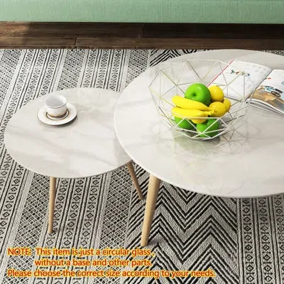 Mungo 28" Round Tempered Glass Table Top With Print Gray Marble Pattern Design,0.315"(8mm) Thick Round Pol