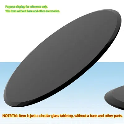 Mungo Beveled Polished Edge,round Tempered Glass Table Top, Black Glass