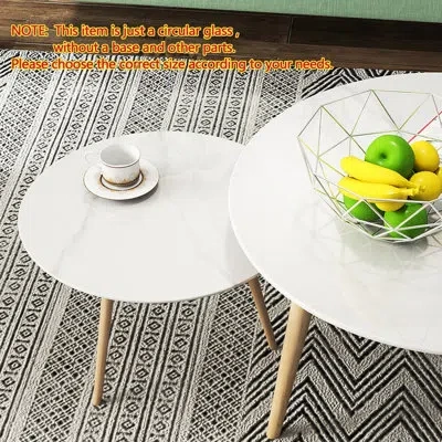 Mungo Round Tempered Glass Table Top With Print White Marble Pattern Design,0.315"(8mm) Thick Round Polish