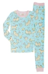 Munki Munki Kids' Jungle Kitties Fitted Two-piece Pajamas In Blue