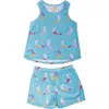 Munki Munki Kids' Mer-cat Print Two Piece Short Pajamas In Blue