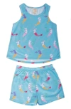 Munki Munki Kids' Mer-cat Print Two Piece Short Pajamas In Blue/ Green