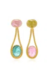 Munnu The Gem Palace 22kt Yellow Gold One-of-a-kind Multicolor Tourmaline Pendant Earrings