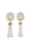 Munnu The Gem Palace 22kt Yellow Gold One-of-a-kind Rainbow Moonstone And Aquamarine Tassel Pendant Earrings In White