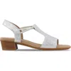 Munro Susan T-strap Sandal In White Shimmer Suede