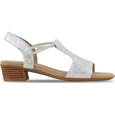 Munro Susan T-strap Sandal In White Shimmer Suede