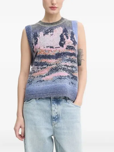 Munthe Abstract-print Sleeveless Knitwear In Blue