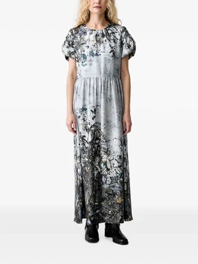 Munthe Abstract-print Puff-sleeve Maxi Dress In Grey