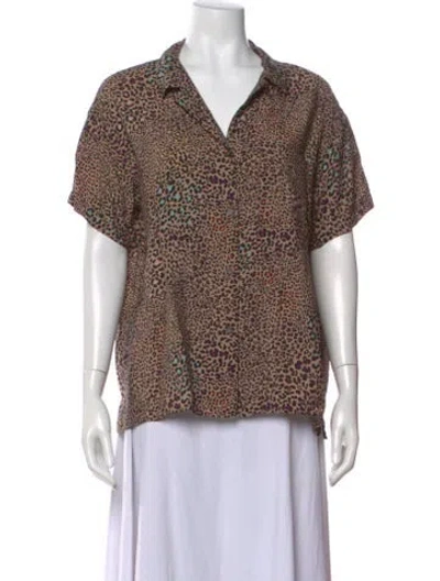 Pre-owned Munthe Animal Print Short Sleeve Blouse In Brown