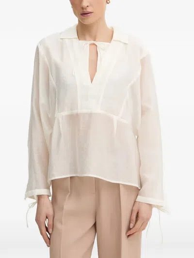 Munthe Babette Tie-fastening Semi-sheer Blouse In White