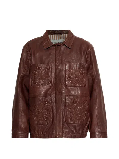 Munthe Baram Floral-embroidered Pocket Jacket In Brown