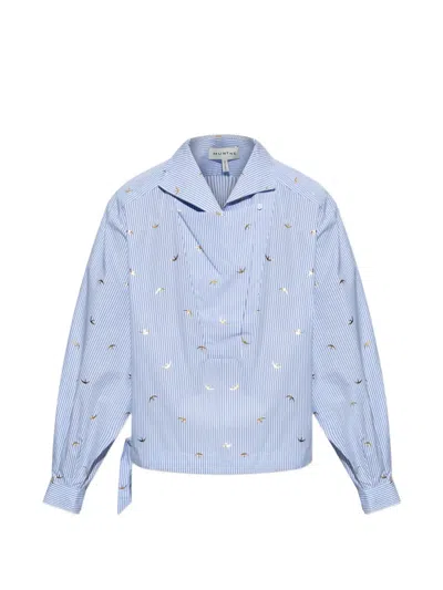 Munthe Beliciama Striped-pattern Bird-print Blouse In Blue