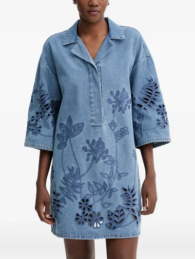 Munthe Bellar Embroidered Cut-out Mini Dress In Blue