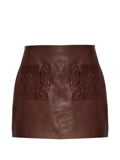 Munthe Bellia Leather Mini Skirt In Brown