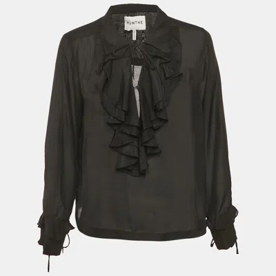Munthe Black Crepe Ruffled Blouse