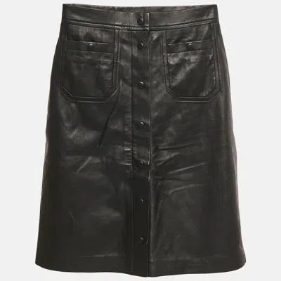 Munthe Black Leather Button Front Skirt
