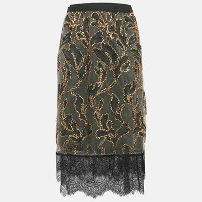 Munthe Black/gold Leaf Embroidered Lace Mini Skirt