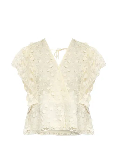 Munthe Blaine Floral-embroidered Top In Neutral