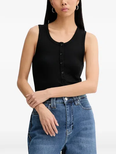 Munthe Boma Ribbed-knit Henley Tank Top In Black