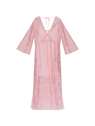 Munthe Boris Embroidered Sheer Maxi Dress In Pink