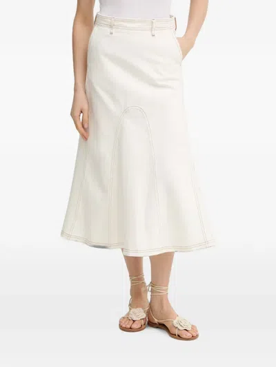 Munthe Braylin Contrast-stitch Logo-patch A-line Midi Skirt In White