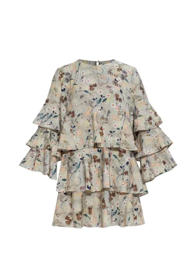 Munthe Brazos Ruffled Floral-print Mini Dress In Gray