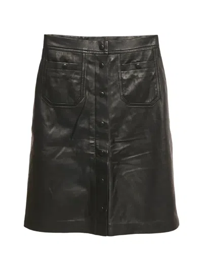 Pre-owned Munthe Button-front A-line Midi Skirt In Black