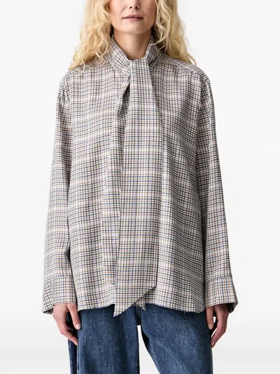 Munthe Check-pattern Pussy-bow Blouse In Neutrals
