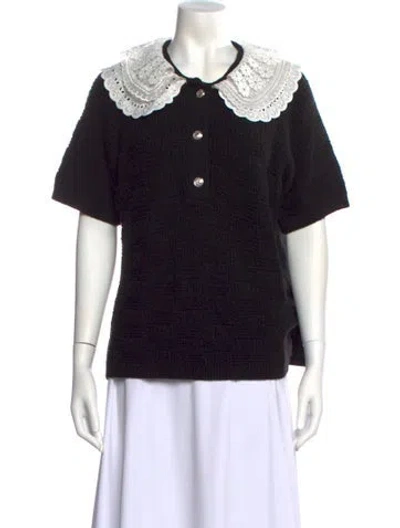 Pre-owned Munthe Colorblock Pattern Short Sleeve Polo In Black