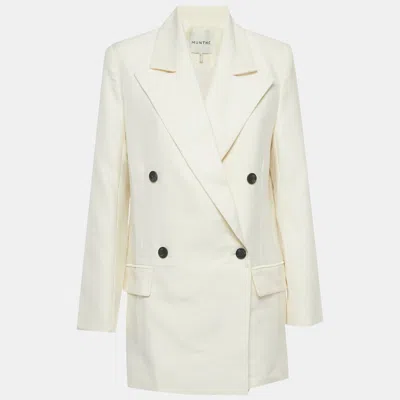 Munthe Cream Twill Double Breasted Blazer In White