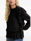 Munthe Crisp Smocked Ruffled Blouse In Black