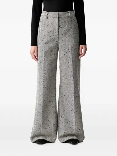 Munthe Eileen Herringbone-pattern Wide-leg Trousers In Gray