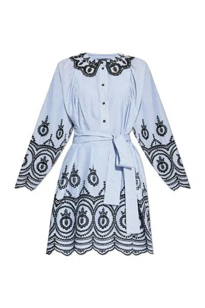 Munthe Broderie Anglaise Organic Cotton Dress In Blue
