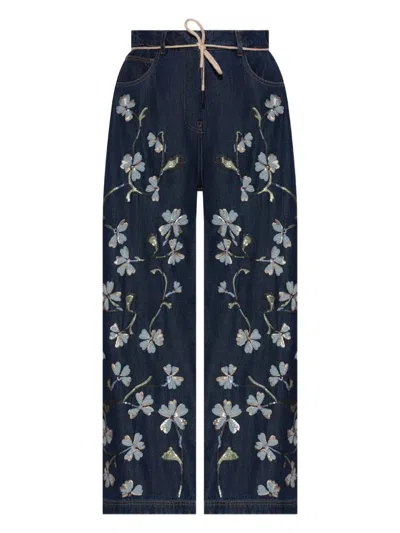 Munthe Embroidered Floral Wide-leg Jeans