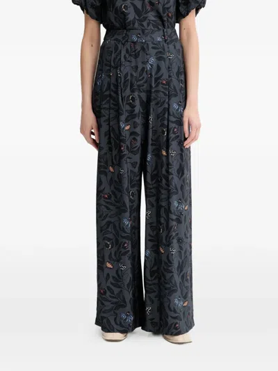 Munthe Faicus Floral Pleated Trousers In Black
