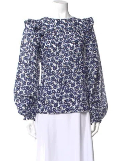 Pre-owned Munthe Floral Print Crew Neck Blouse In Blue