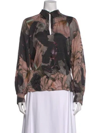 Pre-owned Munthe Floral Print Long Sleeve Blouse In Black