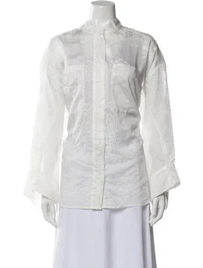 Pre-owned Munthe Floral Print Long Sleeve Blouse In White