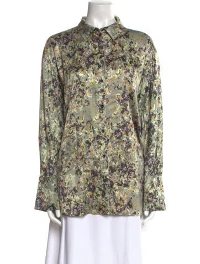 Pre-owned Munthe Floral Print Long Sleeve Button-up Top In Green
