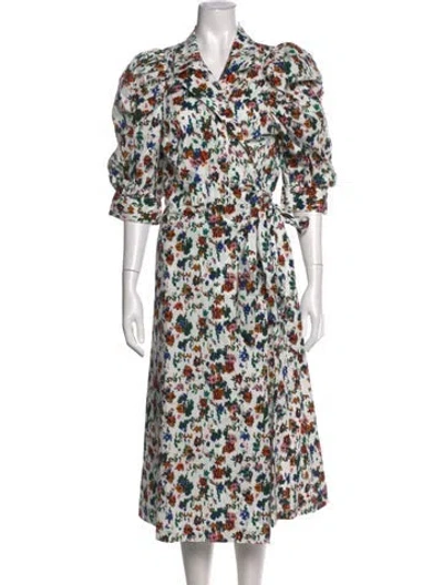 Pre-owned Munthe Floral Print Midi Length Dress In Green
