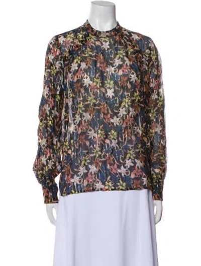 Pre-owned Munthe Floral Print Mock Neck Blouse In Multi