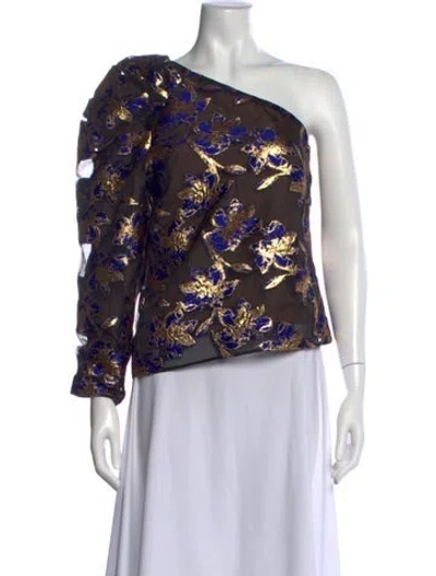 Pre-owned Munthe Floral Print One-shoulder Blouse In Blue