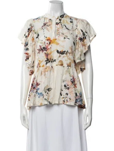 Pre-owned Munthe Floral Print Short Sleeve Blouse In Neutrals