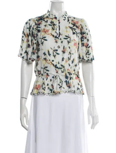 Pre-owned Munthe Floral Print Short Sleeve Blouse In White