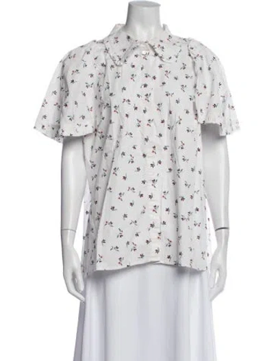 Pre-owned Munthe Floral Print Short Sleeve Blouse In White