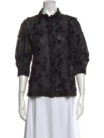 Pre-owned Munthe Floral Print Three-quarter Sleeve Blouse In Black